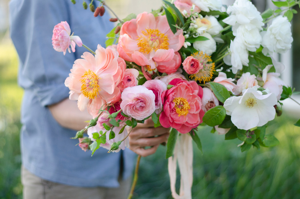 coral charm peony bouquet