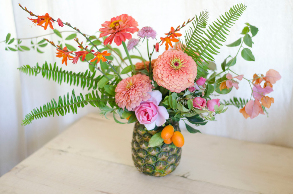 pineapple arrangement, verbena, palm springs flowers