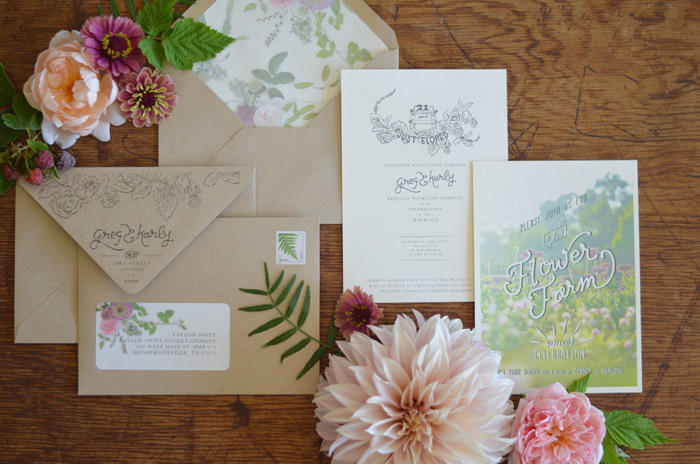 flower farm wedding invitations