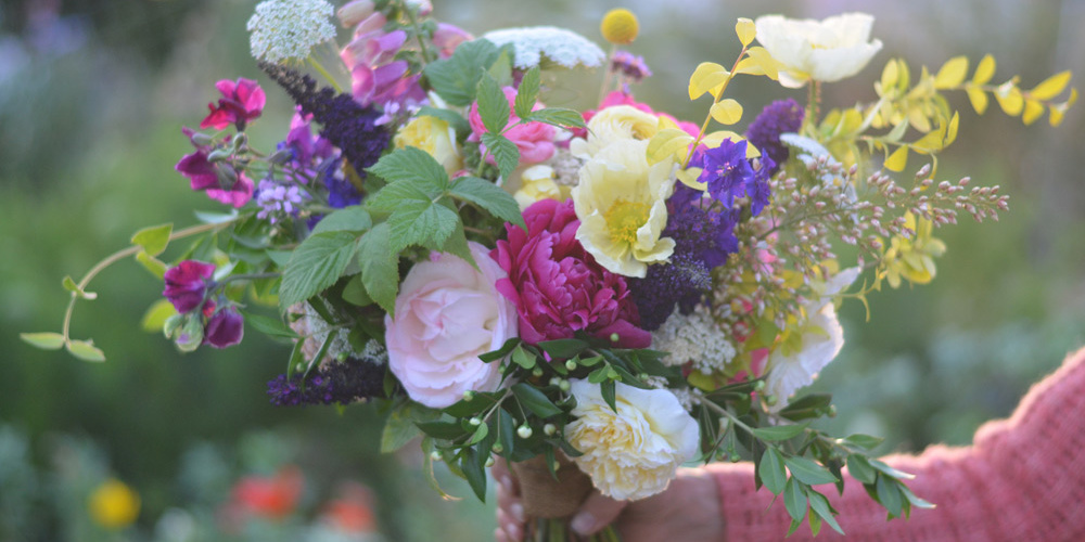 bright wedding bouquet with organic flowers in sacramento